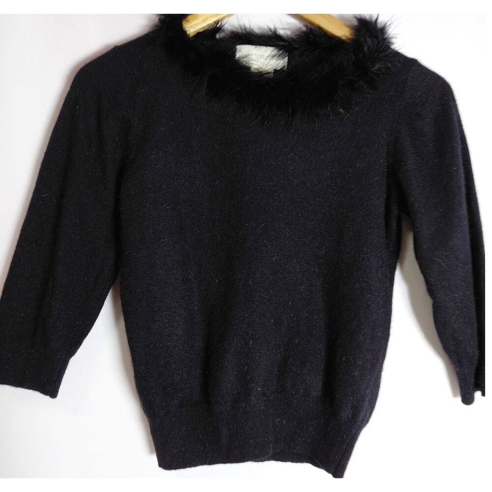 Petite Sophisticate Wool Blend Angora Sweater Black Solid Knit Women Size P